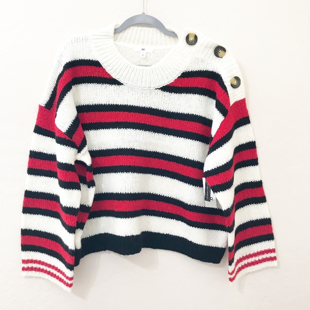BP. Button Shoulder Stripe Sweater